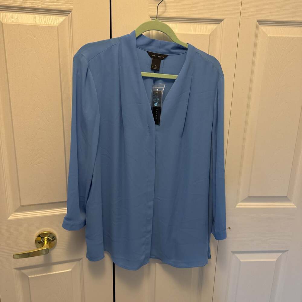 Investments Caroline Long Sleeve Button Front Point Collar Blouse